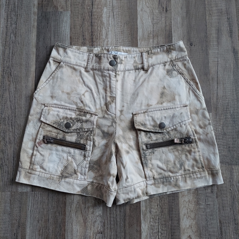 Khaki Scout Shorts Small Charlotte Ronson Cargo Tie Dye High Waist Cotton
